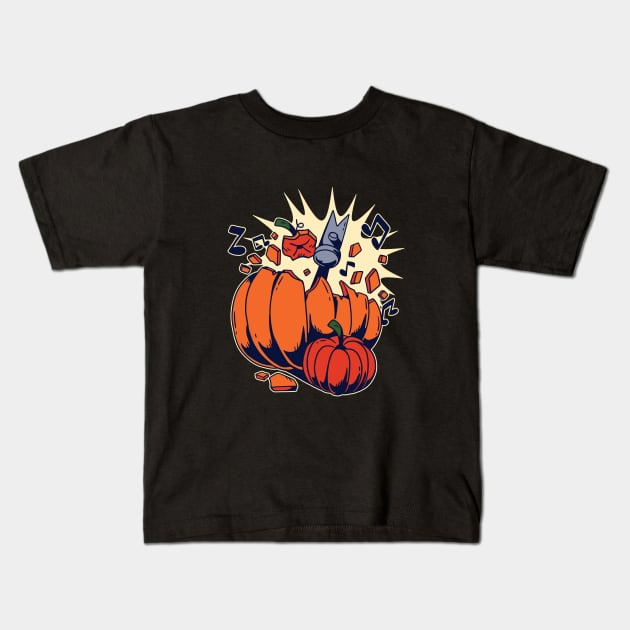 Halloween Breaking Pumpkin Kids T-Shirt by LYNEXART